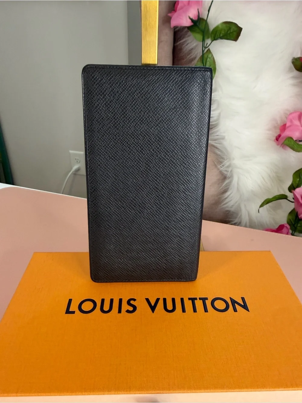 Louis Vuitton Black Taiga Leather Long Bifold Wallet Pocket Planner Organizer